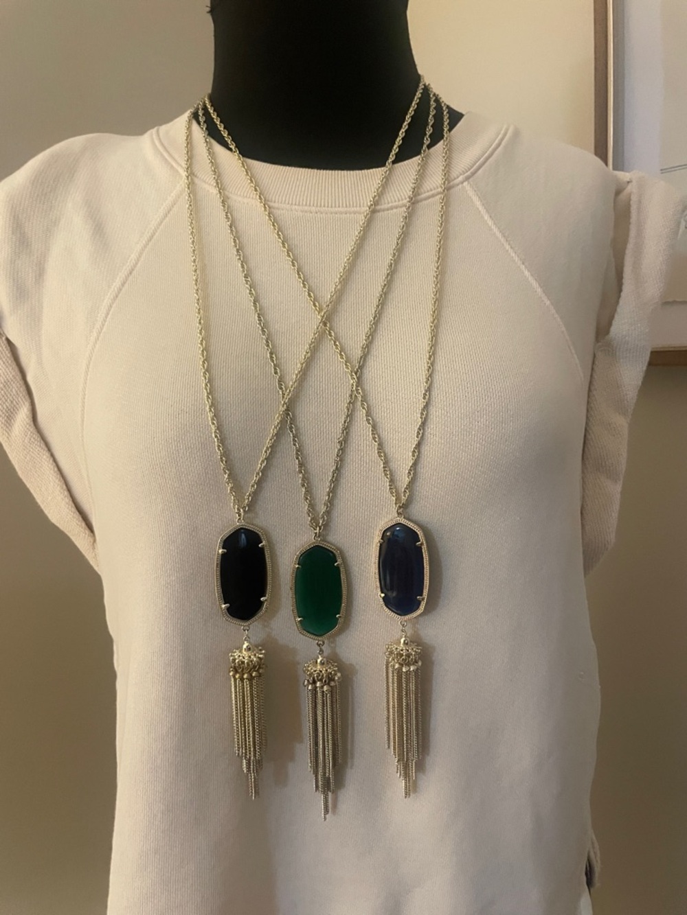 Kendra Scott | set of 3 Rayne Stone Tassel Pendant Necklaces Green, blue, black